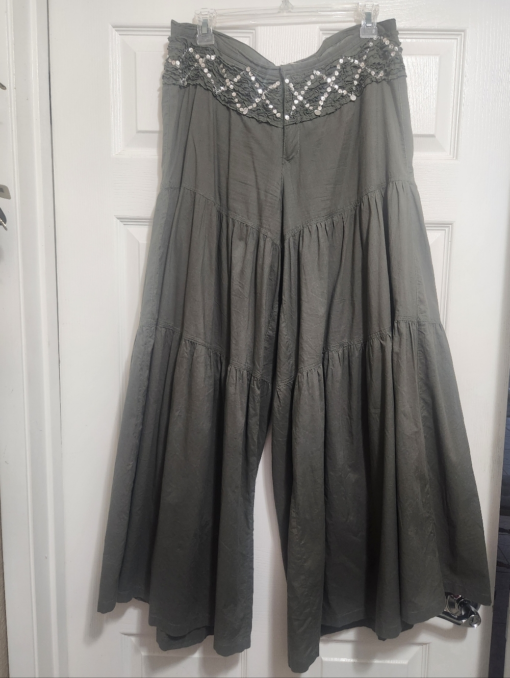 Sans Souci Boho Style Wide Leg Palazzo Flowy Sequin Pants Women's Large